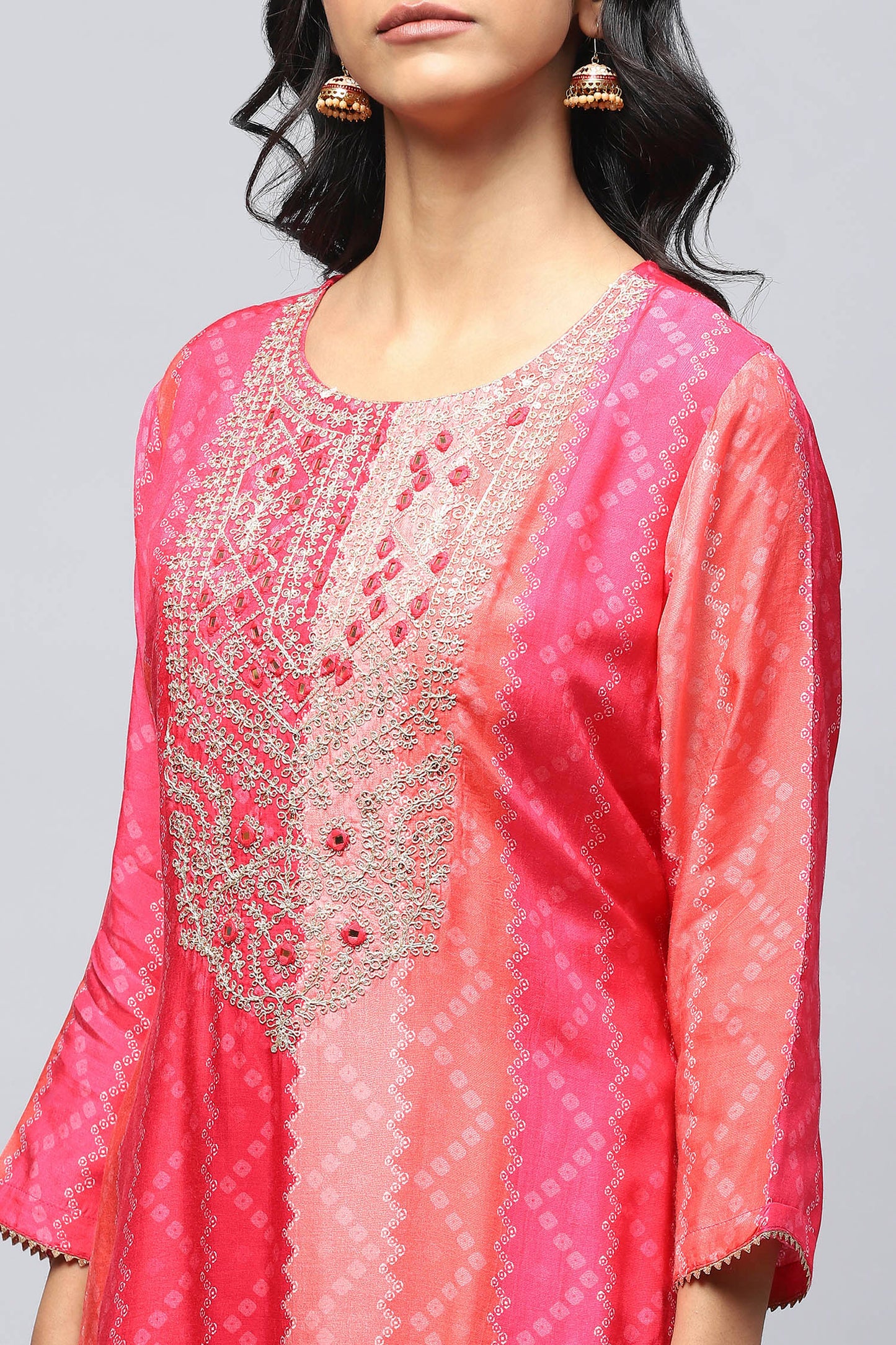 Pink Digital Print Suit Set for Women with Zari Embroidery