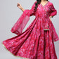 Pink Muslin Angrakha Printed Suit Set for Women