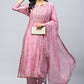 Pink printed suit set with mirror work – Elegant & Traditional