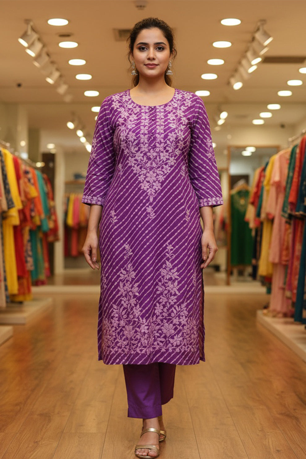 Vibrant Purple Printed Kurta Set Ensemble for Modern Elegance