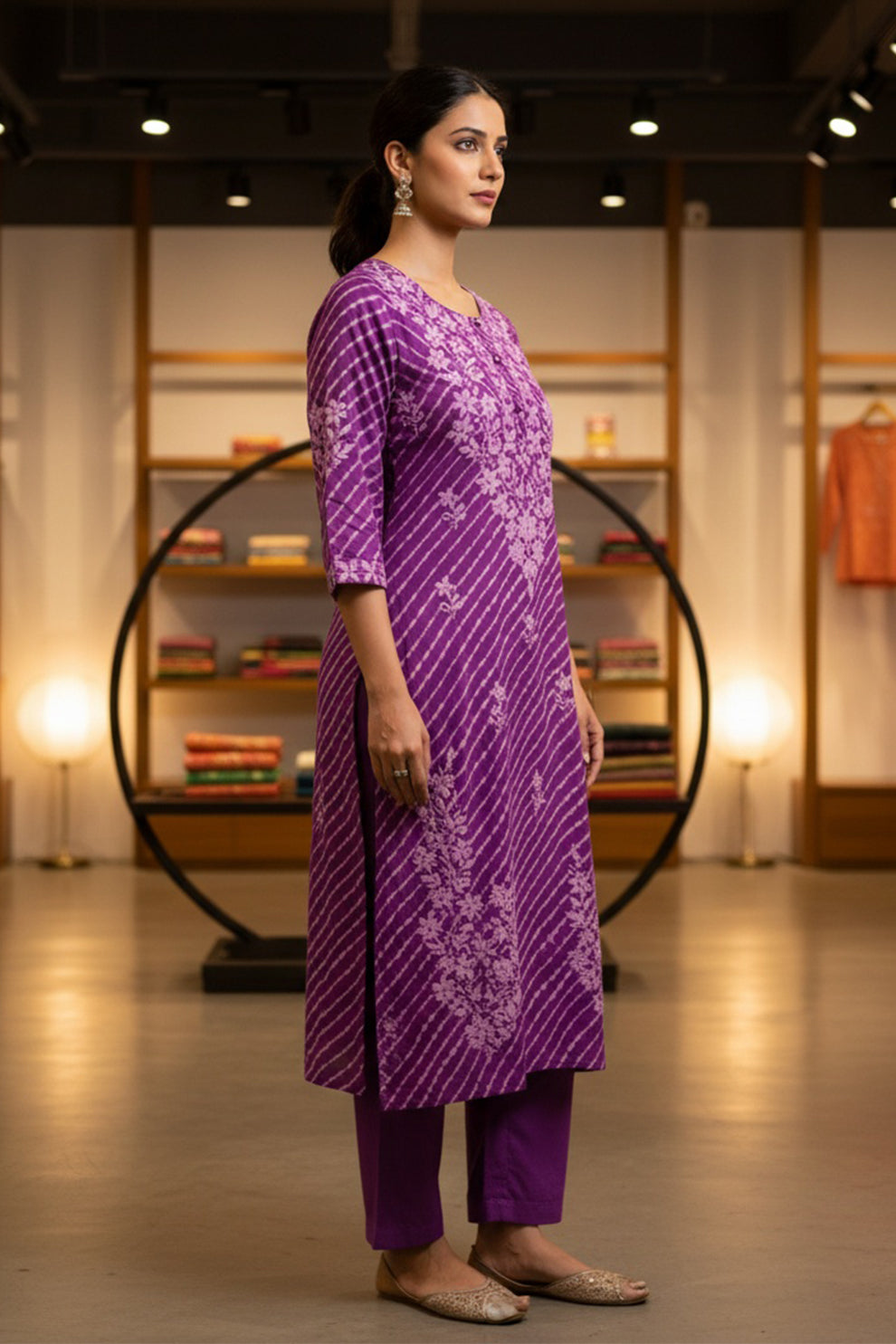 Vibrant Purple Printed Kurta Set Ensemble for Modern Elegance