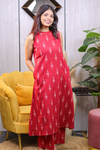 Red Handblock Print Sleeveless Kurta Set (2PC) - Pure Cotton