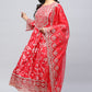 Red Rayon Printed Suite Set For Women