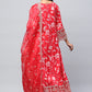 Red Rayon Printed Suite Set For Women