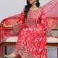 Red Rayon Printed Suite Set For Women