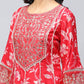 Red Rayon Printed Suite Set For Women