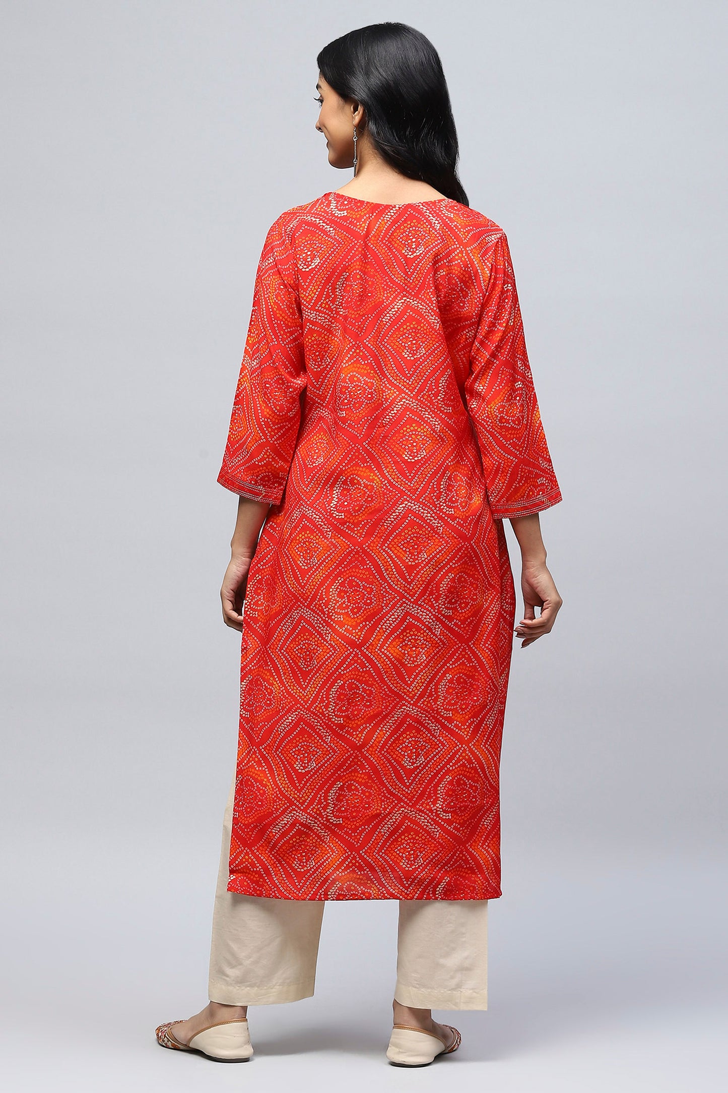 Red Bandhani Muslin Printed Kurta for Women – Traditional & Stylish