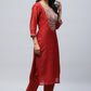 Red Printed Suit Set for Women with Hand Embroidery