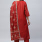 Red Printed Suit Set for Women with Hand Embroidery