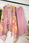 Purple Premium 3PC Ethnic Set with Embroidered Kurta & Floral Dupatta