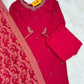 Premium Rani Pink Ethnic Suit Set with Golden Zari Embroidery