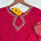 Premium Rani Pink Ethnic Suit Set with Golden Zari Embroidery