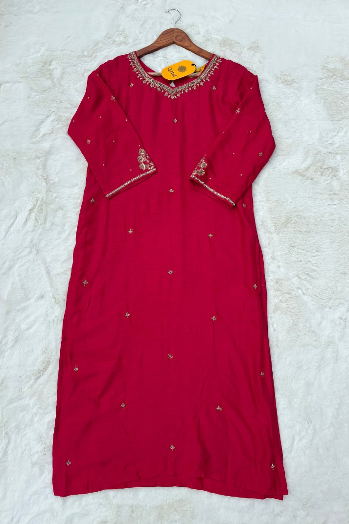 Premium Rani Pink Ethnic Suit Set with Golden Zari Embroidery
