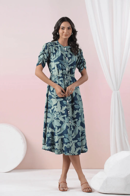 Teal Blue Digital Print Dress