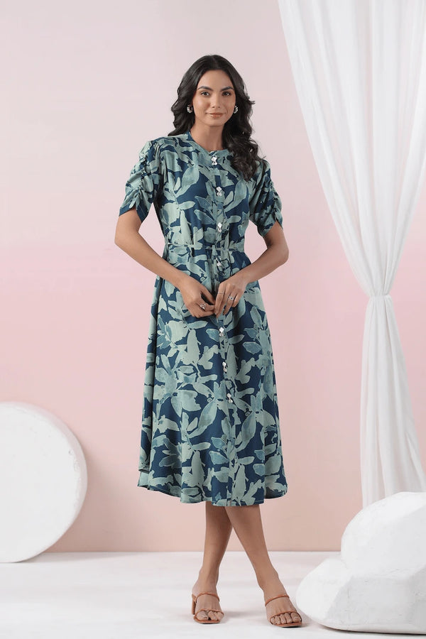 Teal Blue Digital Print Dress