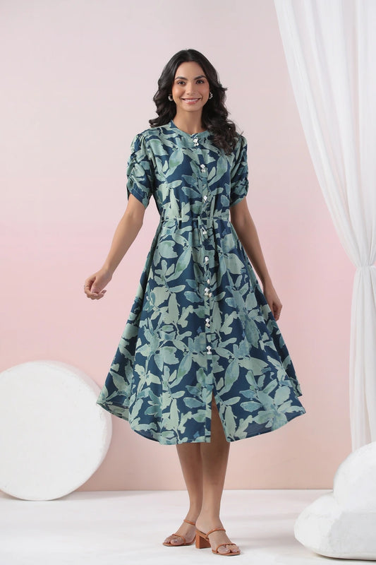 Teal Blue Digital Print Dress