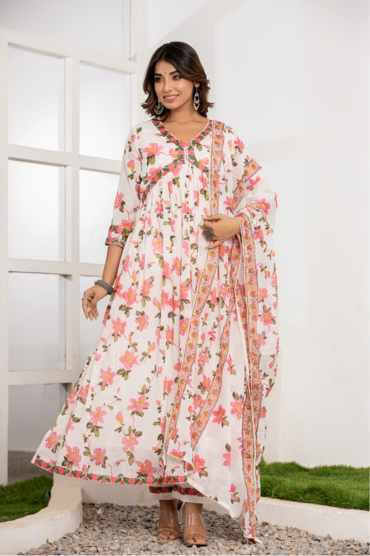 Ethereal Floral Print Anarkali Suit Set