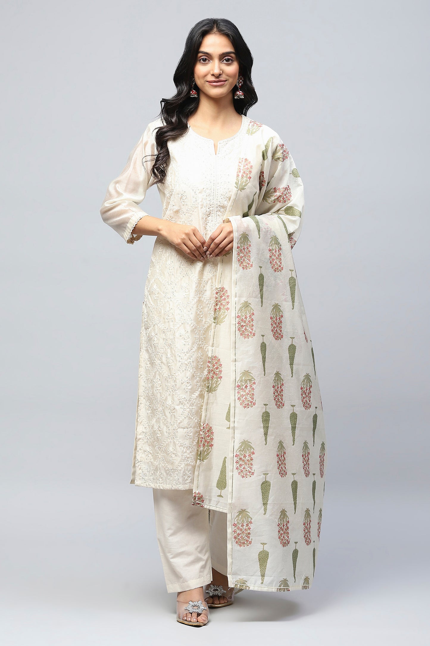 White Embroidered Suit Set for Women