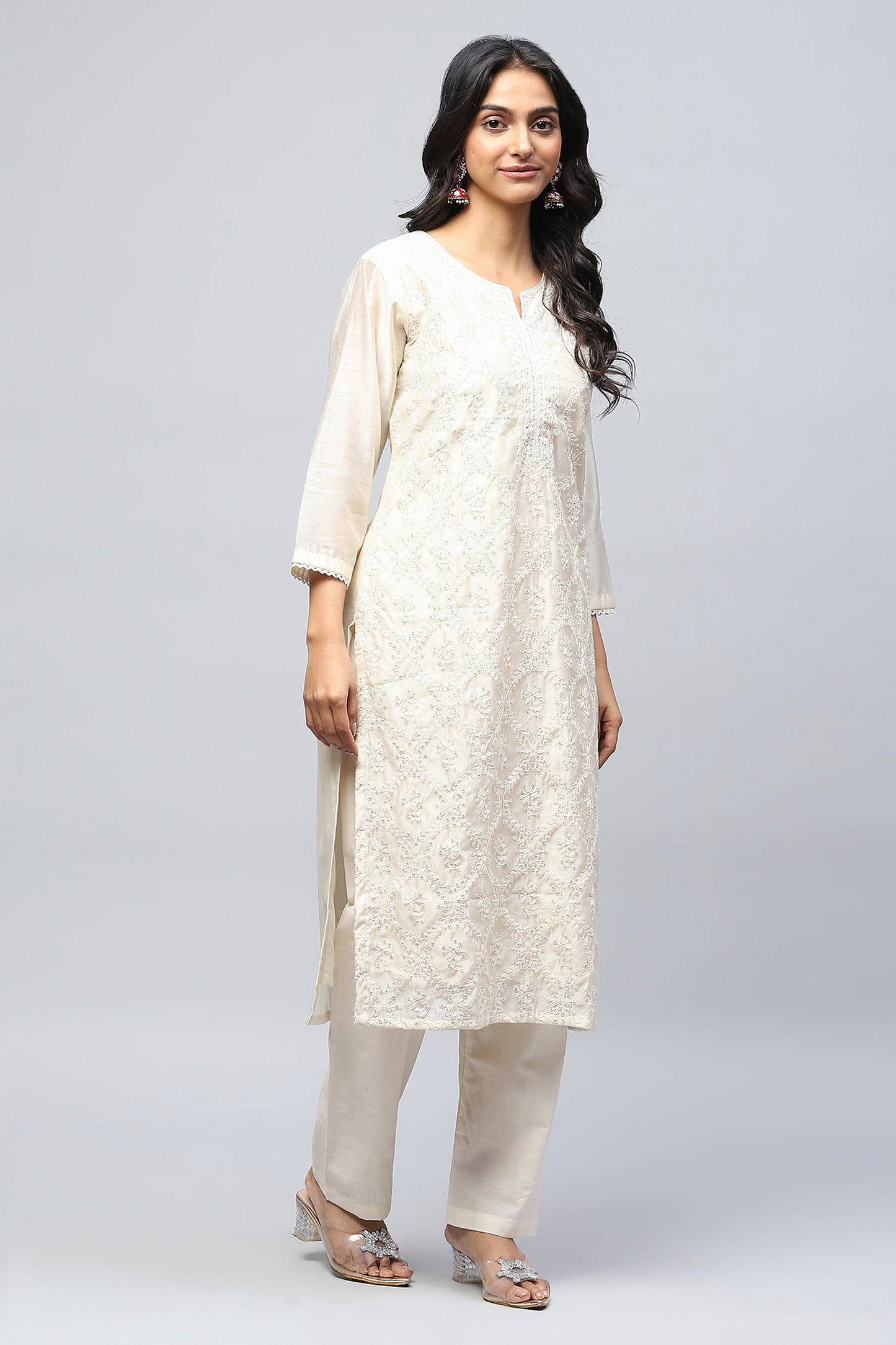 White Embroidered Suit Set for Women