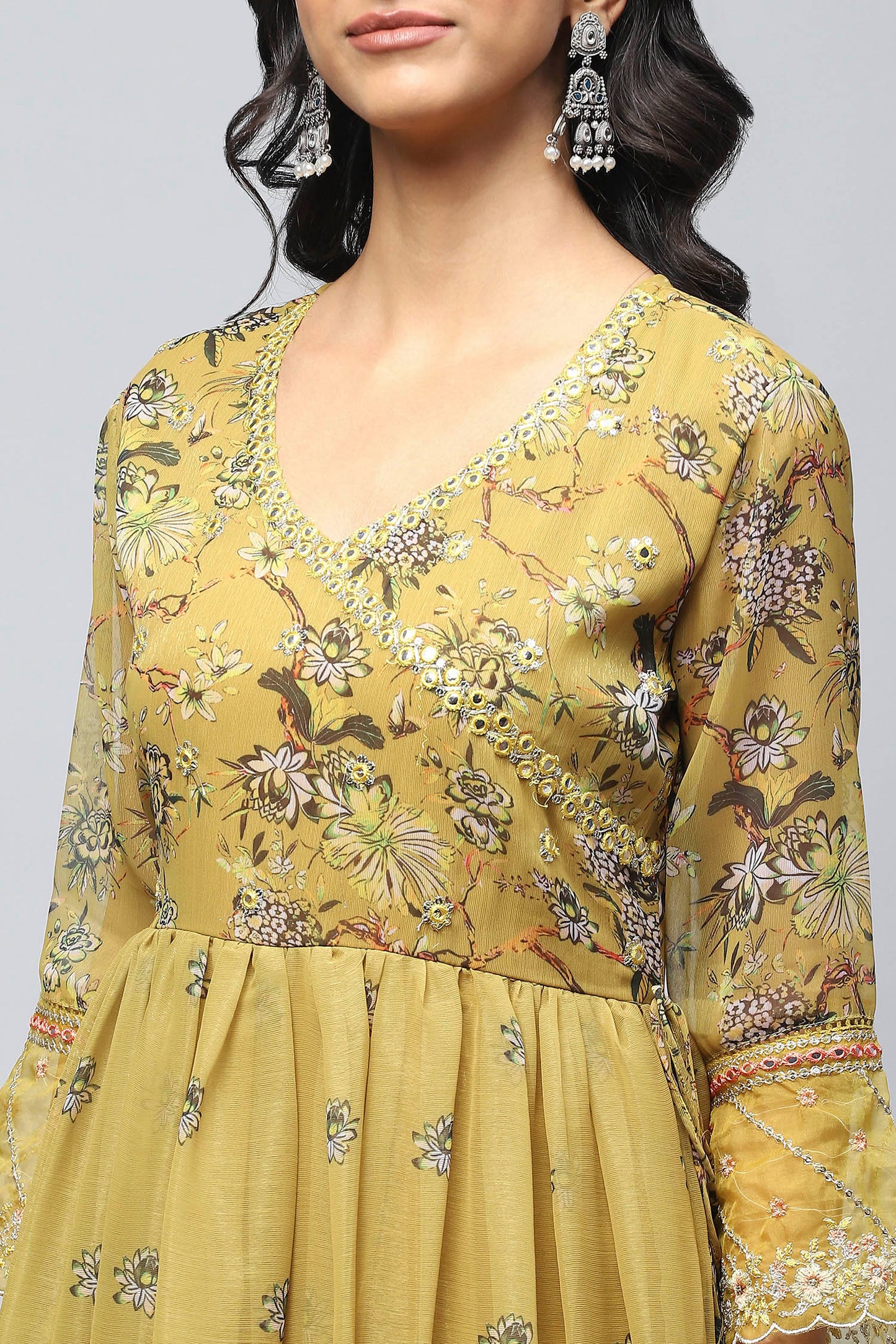 Yellow Angrakha Printed Suit Set for Women