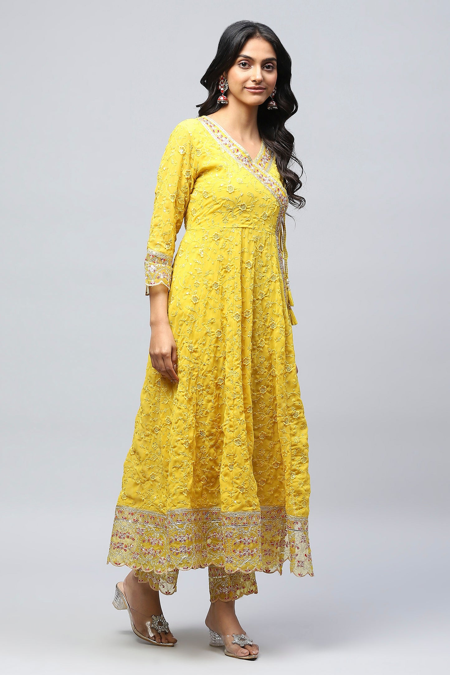 Yellow Embroidered Suit Set for Women