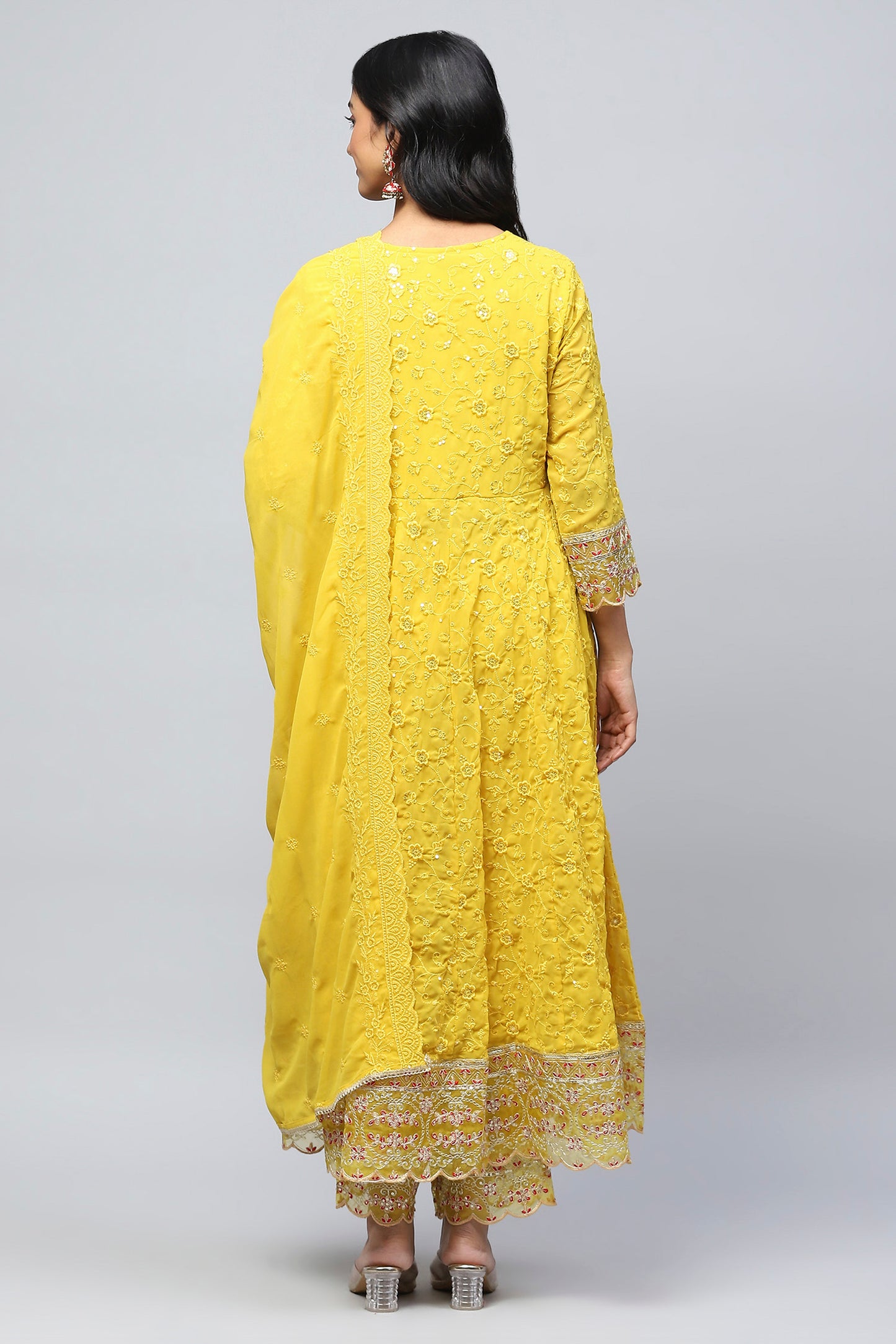 Yellow Embroidered Suit Set for Women