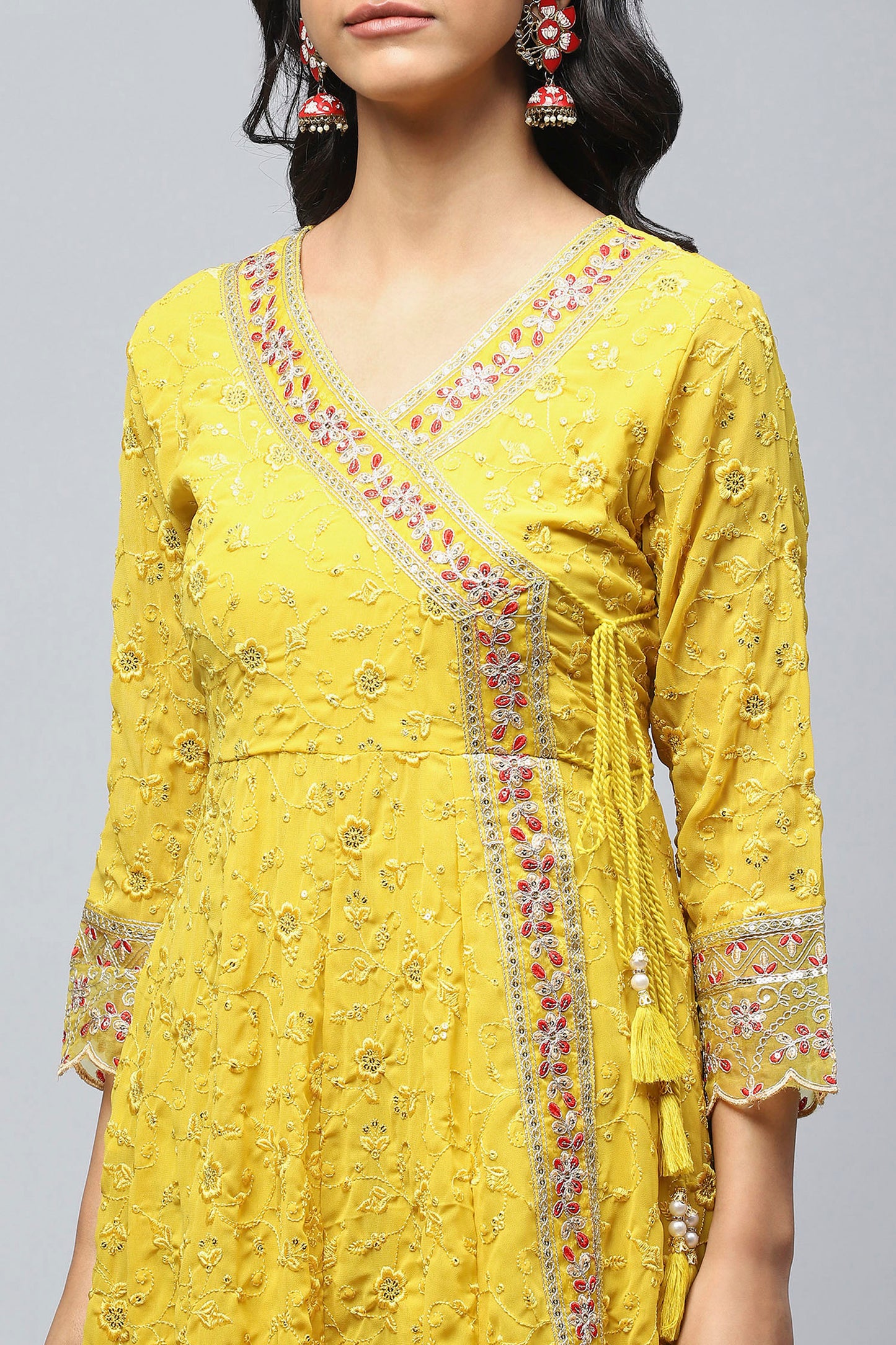 Yellow Embroidered Suit Set for Women