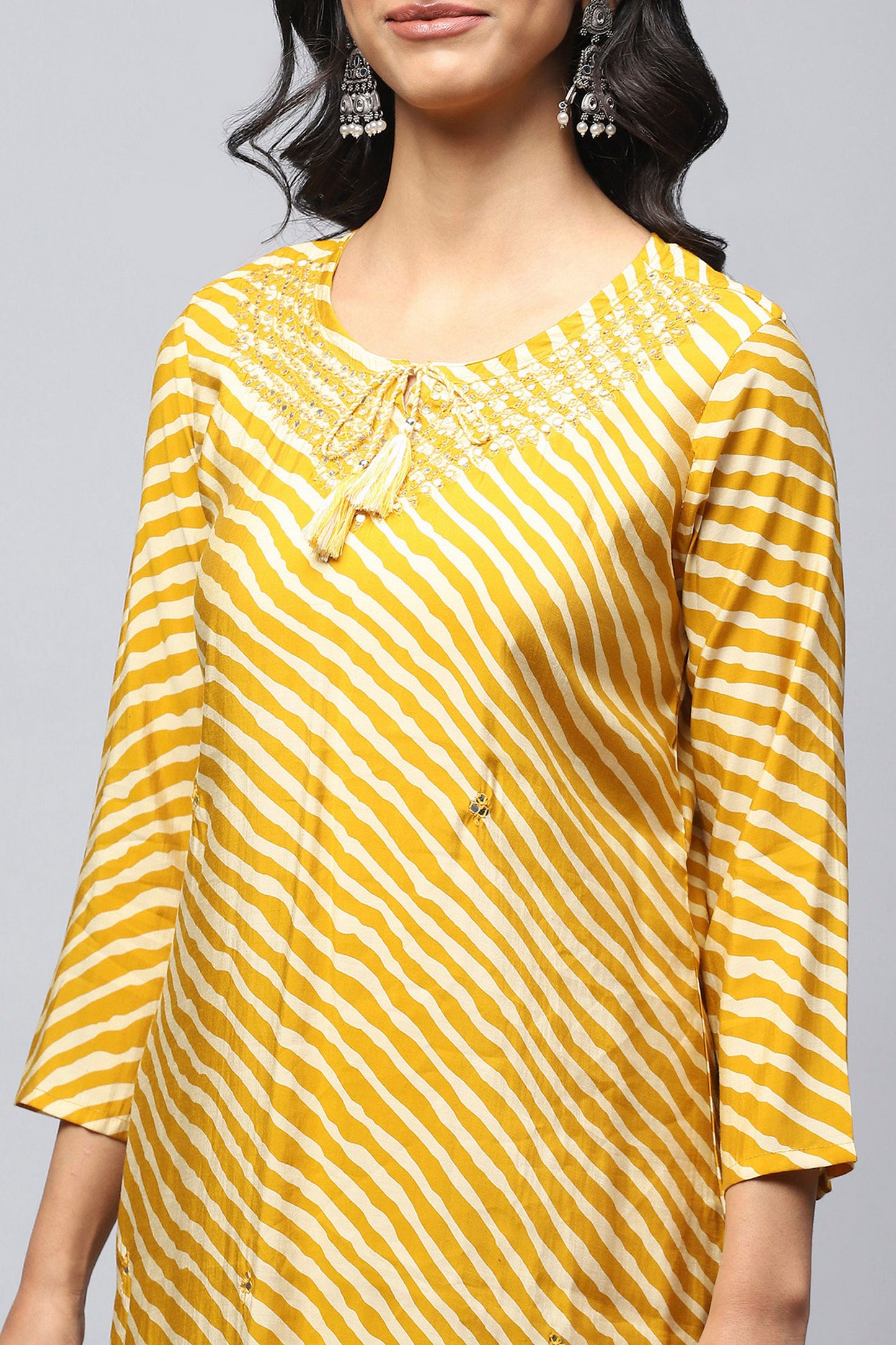 Yellow Leheriya Printed Suit Set for Women – Vibrant & Traditional