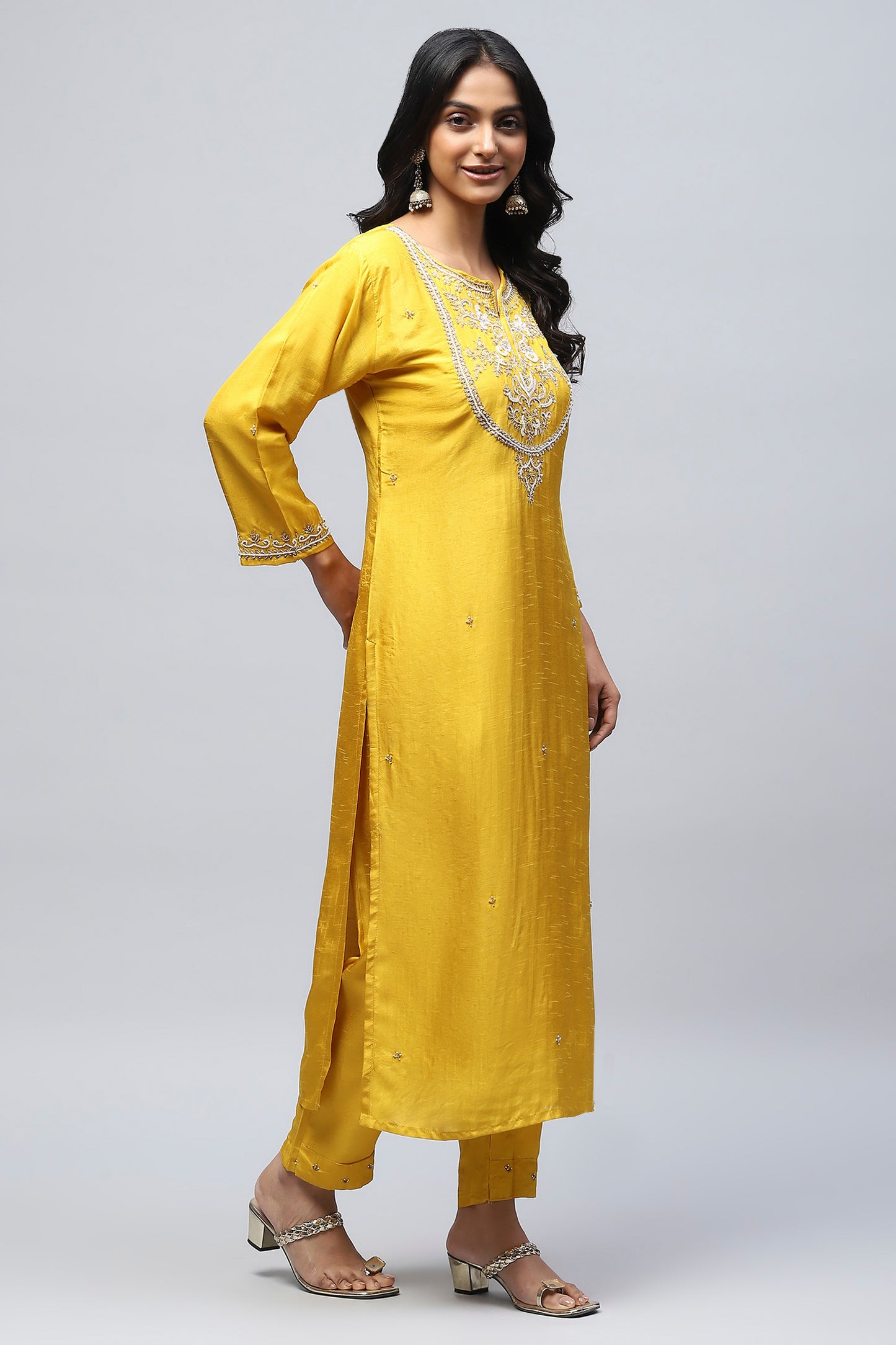 Yellow Neck Embroidered Suit Set for Women – Bright & Elegant