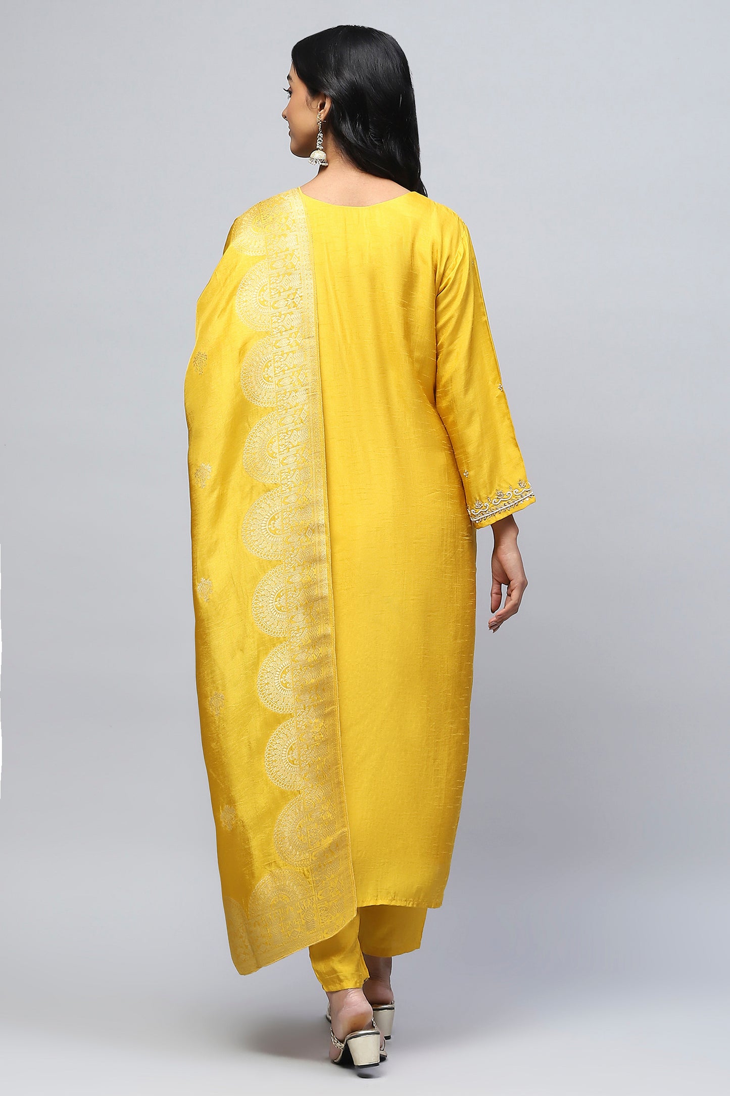 Yellow Neck Embroidered Suit Set for Women – Bright & Elegant