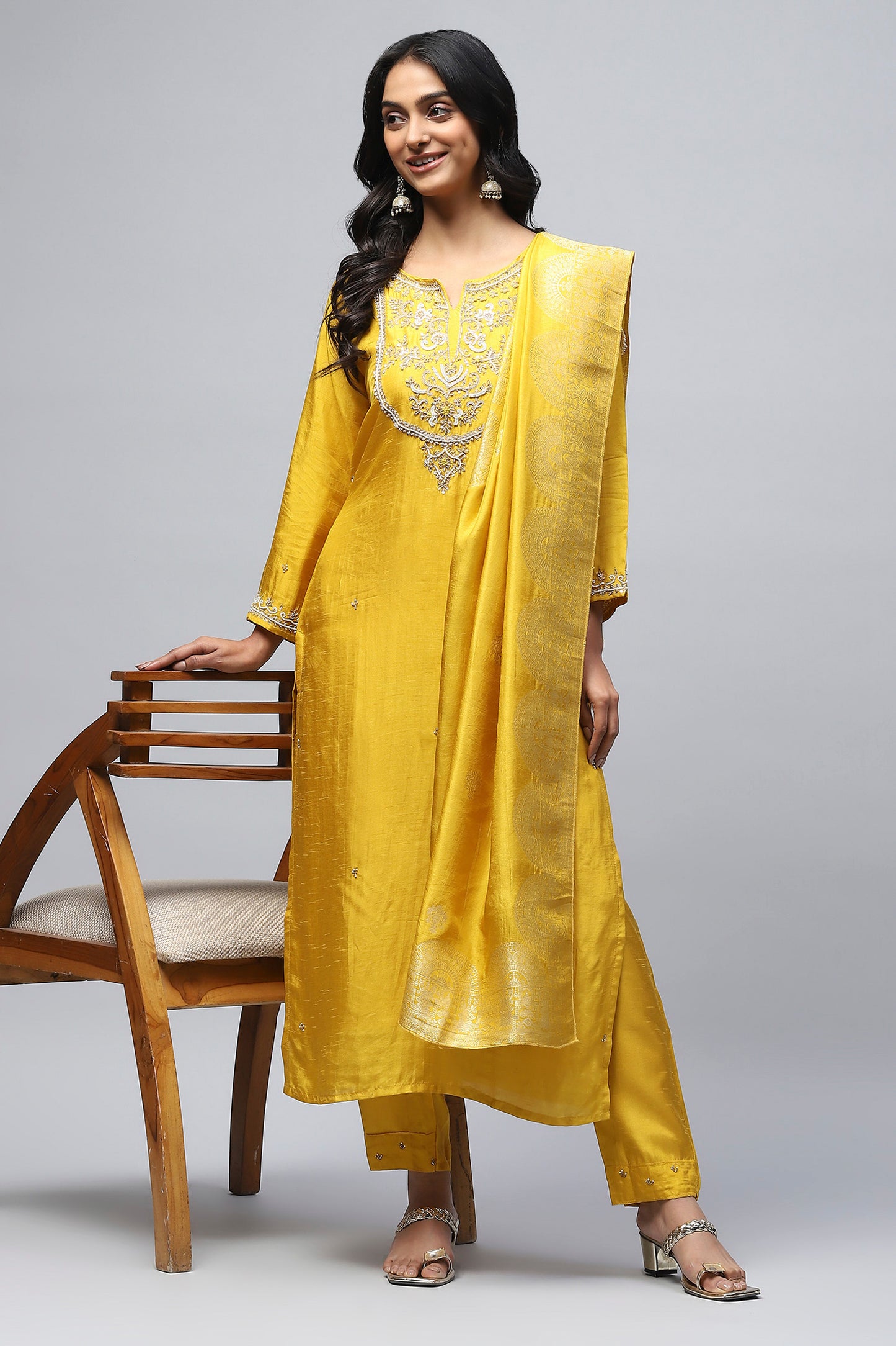 Yellow Neck Embroidered Suit Set for Women – Bright & Elegant