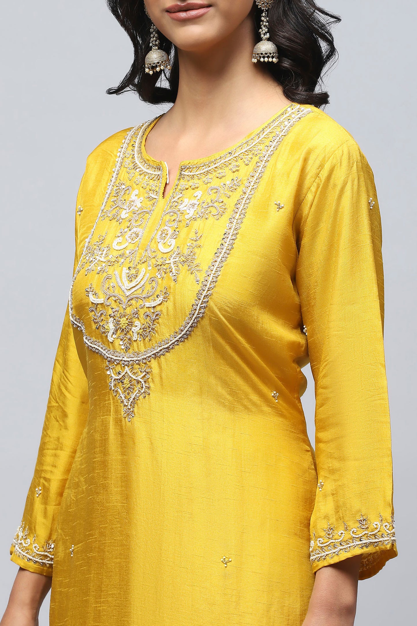 Yellow Neck Embroidered Suit Set for Women – Bright & Elegant