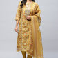 Yellow Printed Suit Set for Women with Hand Embroidery