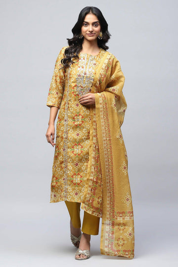 Yellow Heavy Printed Suit Set for Women with Hand Embroidery Readymade Suit My Store 