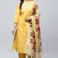 Yellow Printed Suit Set for Women with Hand Embroidery