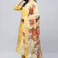 Yellow Printed Suit Set for Women with Hand Embroidery