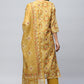 Yellow Printed Suit Set for Women with Hand Embroidery