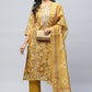 Yellow Printed Suit Set for Women with Hand Embroidery