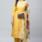 Yellow Printed Suit Set for Women with Hand Embroidery