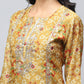 Yellow Printed Suit Set for Women with Hand Embroidery