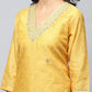 Yellow Printed Suit Set for Women with Hand Embroidery