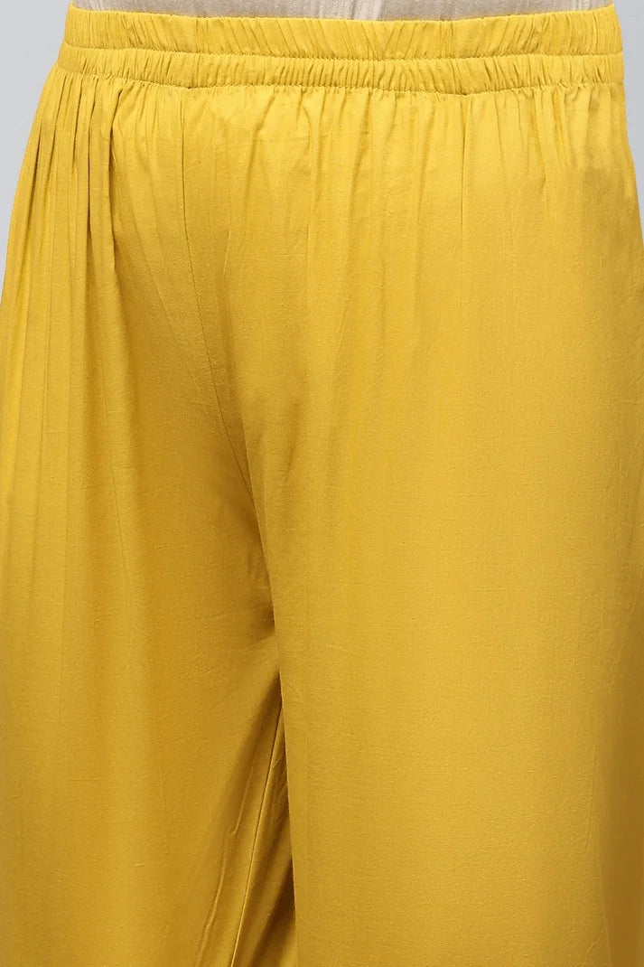 Yellow Printed Suit Set for Women with Hand Embroidery