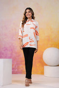 Abstract Orange Russian Silk Short Kurti - Qurbat