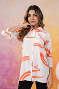 Abstract Orange Russian Silk Short Kurti - Qurbat