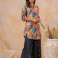 Abstract Printed Co - ord Set with Bottom Detailing - Qurbat