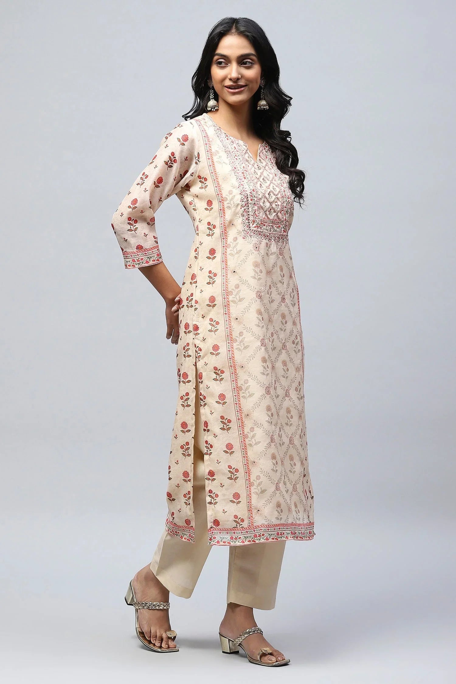 Beige Printed Suit Set for Women – Elegant & Timeless - Qurbat