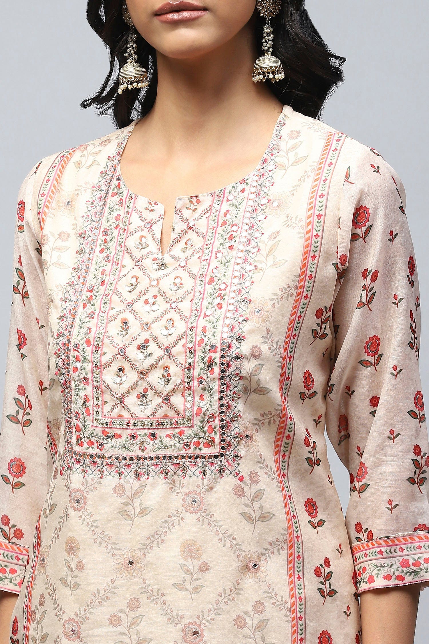 Beige Printed Suit Set for Women – Elegant & Timeless - Qurbat