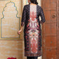 Black & Beige Ethnic Motif Printed Kurta Set with Embellished Neckline - Qurbat