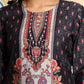 Black & Beige Ethnic Motif Printed Kurta Set with Embellished Neckline - Qurbat