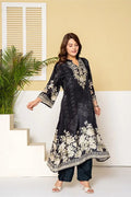 Black Embroidered Silk Kurta with Floral Detailing - Qurbat